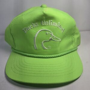 Vtg Ducks Unlimited Rope Trucker Hat NWOT Snapback Pacific Neon Green Adjustable